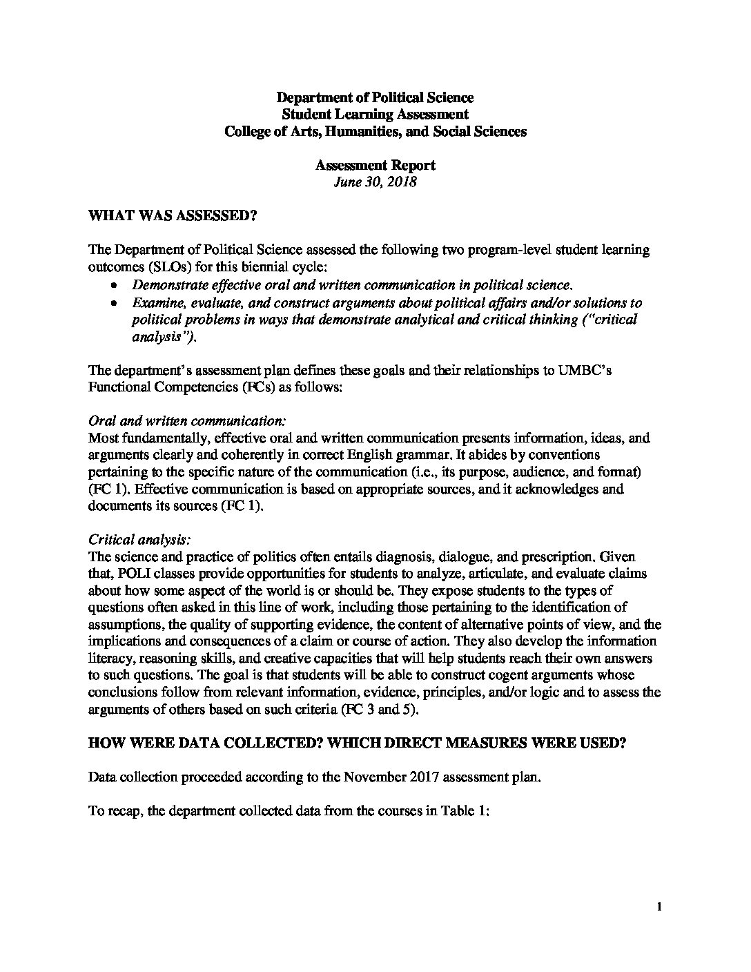 POLI Program Assessment June18 v2 Department of Political Science UMBC